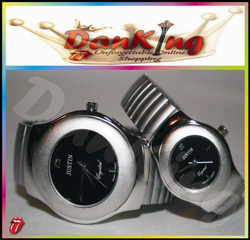 His & Hers Justin Crystal Series Watches - Silver Black