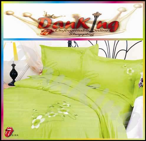 6 Piece Cotton Blend Bed Linen - Queen Size -  Lime Green Flower Duvet Set