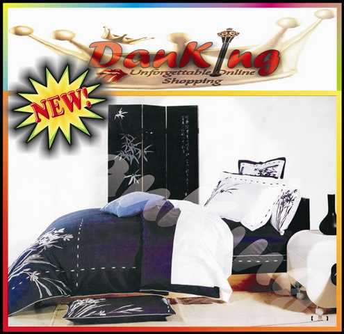 6 Piece Quality Cotton Bed Linen - Queen Size Dark Navy & White Duvet Set