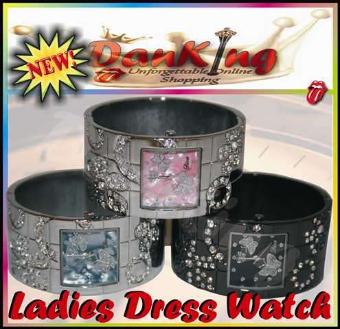Black Diva Butterfly Bracelet Watch with simulated diamonds