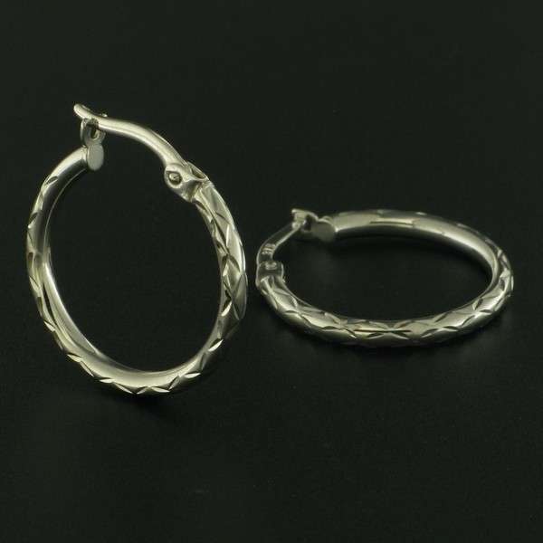 Diamond Cut Hollow Hoop Earrings - 9 carat White Gold (15mm)