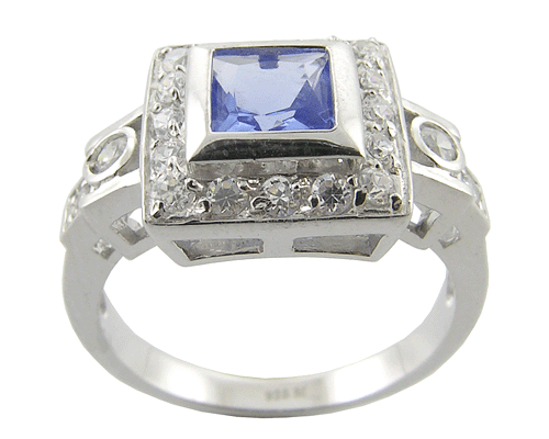 925 Sterling Silver White CZ and Lavender Ring New   *MOST REASONABLE INTERNATIONAL SHIPPING*