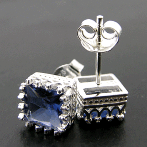Gem Color : Blue Sapphire. 925 Sterling Silver CZ Earring* BEST SELLER! NEW STOCK