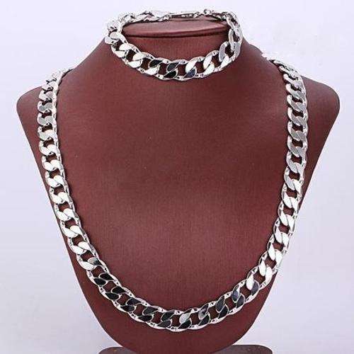 BEAUTIFUL 12MM SILVER LINK NECKLACE SET 925 STERLING SILVER STAMPED NEVER BEFORE FOR R1-00!!