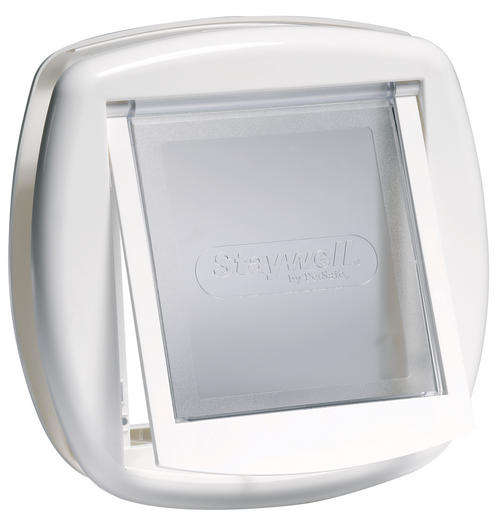 Small Plastic Pet Door for installation in glass, white - - discounted! Shop-soiled box, door 100%