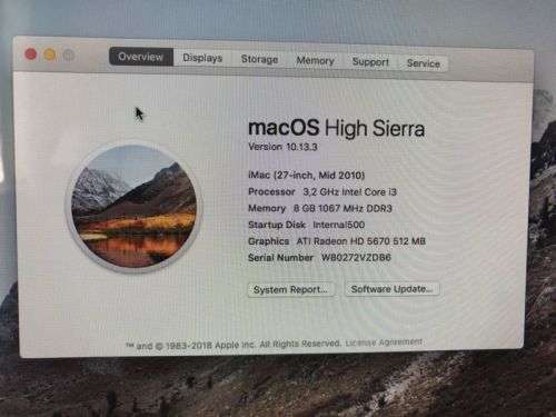 Apple iMac mid 2010 with 500gb Solid State Drive and 8gb Memory plus Windows 10!