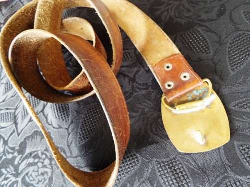 VINTAGE GENUINE LEATHER BELT WITH HLOBANE BUCKLE