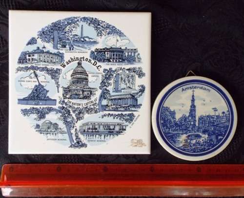 COLLECTABLE BLUE AND WHITE WALL MOUNTABLE TILES