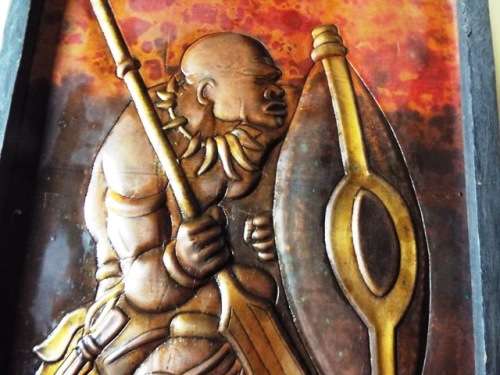 STUNNING COPPER RELIEF OF WARRIOR