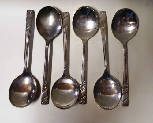 VINTAGE SET OF 6 SHEFFIELD ENGLAND SILVER SOUP SPOONS