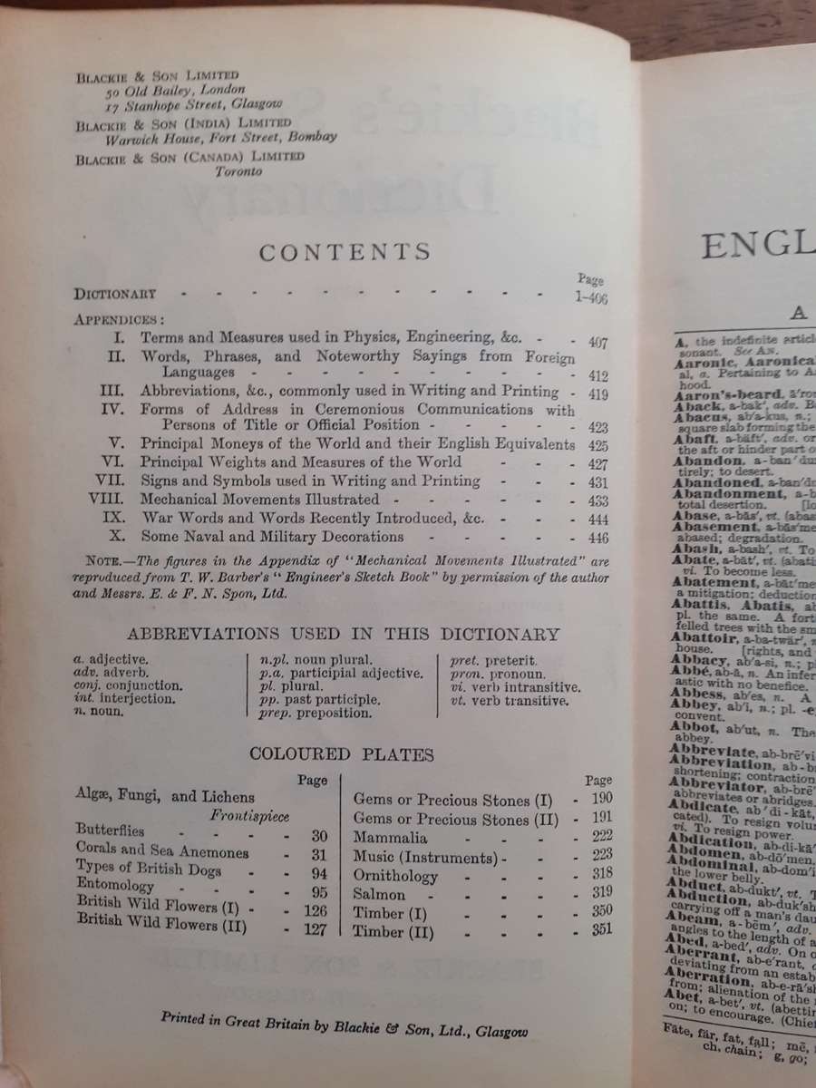 Blackie`s Standard Dictionary ~ BLACKIE & SON LIMITED
