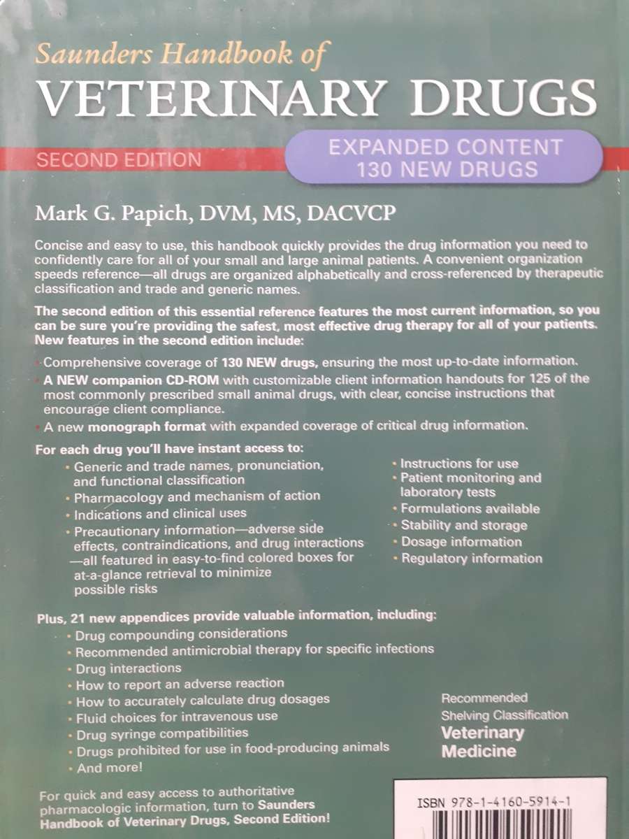 Saunders Handbook of VETERINARY DRUGS ~ Mark G Papich