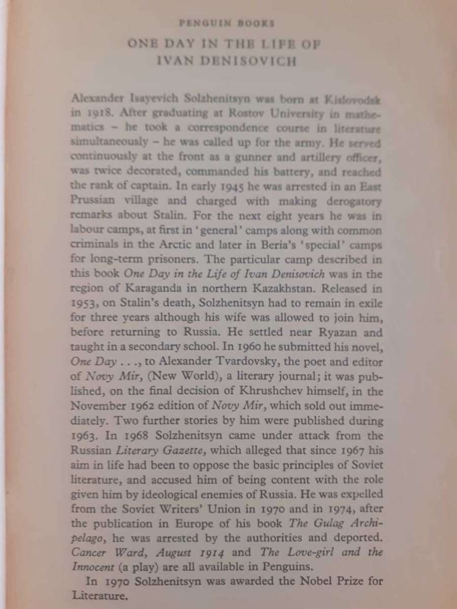 One Day in the Life of Ivan Denisovich ~ Aleksandr Solzhenitsyn