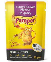 Pamper Cat Sachets x 30  cat food Turkey and Liver in gravy