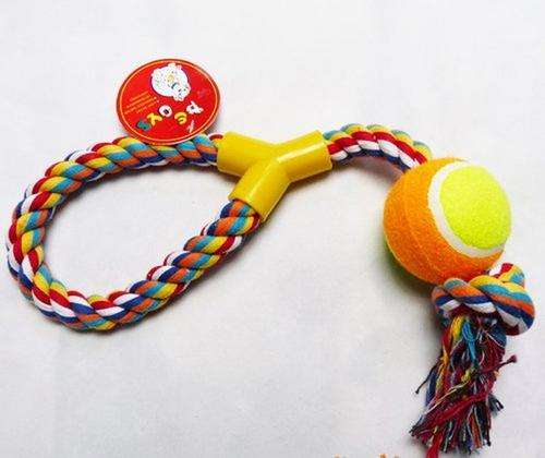 Rope chew toy with tennis ball