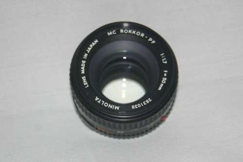 MINOLTA  MC  ROKKOR - PF  1:1.7  f= 50mm  FILM CAMERA LENSE.
