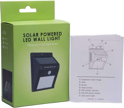 Solar Powered LED Wall Light, Motion PIR Sensor and CDS Night Sensor - 20 LED
