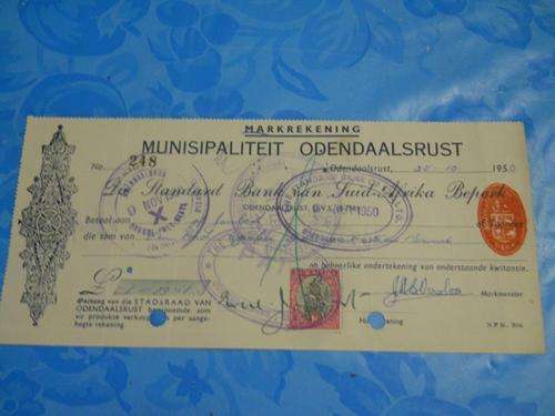 MUNISIPALITEIT ODENDAALSRUST,  WITH A 1 PENNIE STAMP