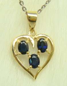 10k Solid yellow gold Sapphire Heart Shaped Pendant with 3 Sapphires