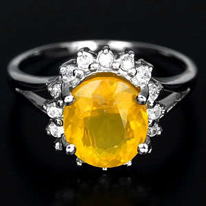 $$$ 2.09ct  Stunning Natural Orange-Yellow Fire Opal with White Sapphires - Size US 7.25 $$$