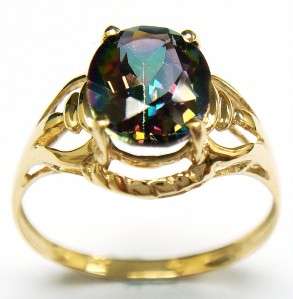 10KT SOLID YELLOW GOLD 2.2CT 7 x 9 OVAL MYSTIC TOPAZ RING
