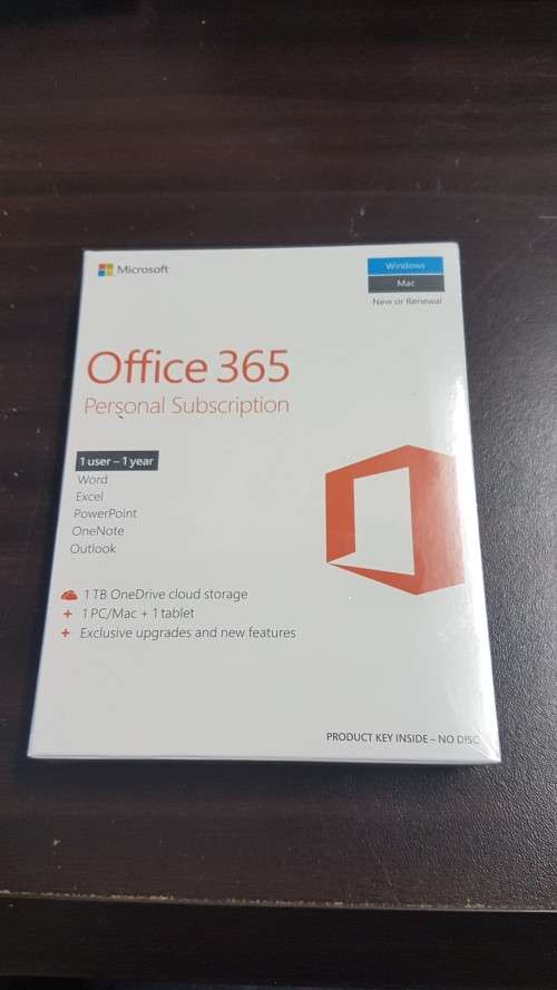 Microsoft Office 365 Personal Subscription 1-User / 1-Year (Word/Excel/PowerPoint/OneNote/Outloo)