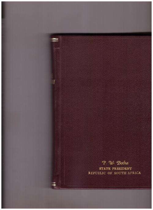 BIBLE PATHWAY - P.W BOTHA STATE PRESIDENT REPUBLIC OF SOUTH AFRICA, PRESENTED TO P BOTHA WITH LETTER