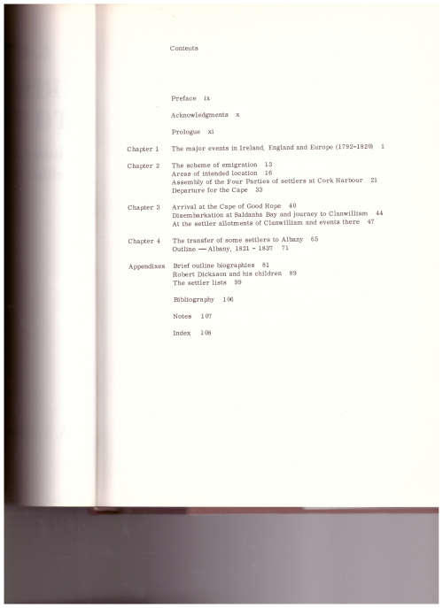 IRISH SETTLERS TO THE CAPE: A HISTORY OF THE CLANWILLIAM 1820 SETTLERS FROM CORK HARBOUR