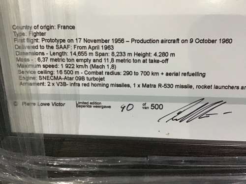 MIRAGE F1 DRAWING, LIMITED TO 500, FRAMED, THIS IS NO. 90