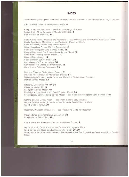 RHODESIA: ORDERS, DECORATIONS AND MEDALS by JPI FFORDE and A.W. RICH 1890-1980