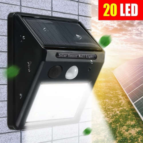 20 LED Solar Power PIR Motion Sensor Wall Light Outdoor Garden Waterproof Lamp