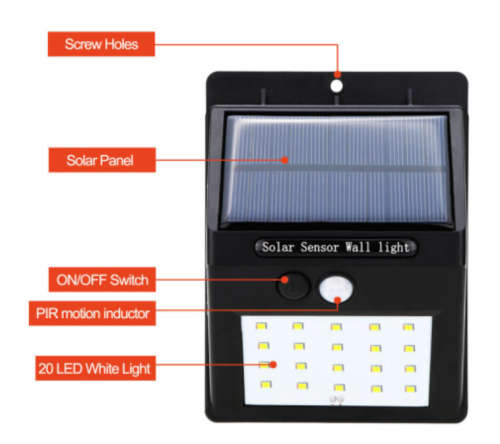 20 LED Solar Power PIR Motion Sensor Wall Light Outdoor Garden Waterproof Lamp