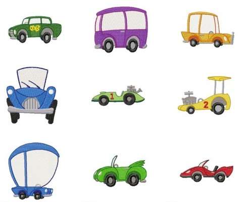 MACHINE EMBROIDERY DESIGN SET - CARS01 (9 IN THE SET)
