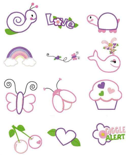 MACHINE EMBROIDERY DESIGN SET - GIRLY GIRLZ (12 IN THE SET)