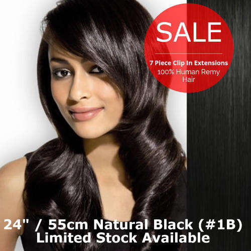 Next Day Delivery* - 24" Clip-In Extensions NATURAL BLACK - 7Pieces / 100% Human Remy Hair