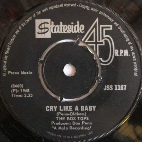 THE BOX TOPS - CRY LIKE A BABY / THE DOOR YOU CLOSED TO ME (7 INCH SINGLE/VINYL)