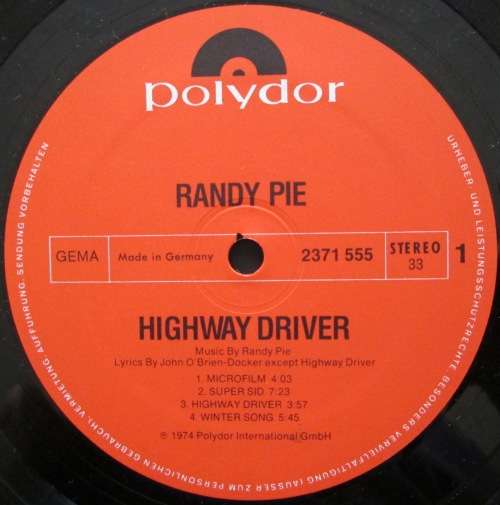 RANDY PIE - HIGHWAY DRIVER (LP/VINYL)