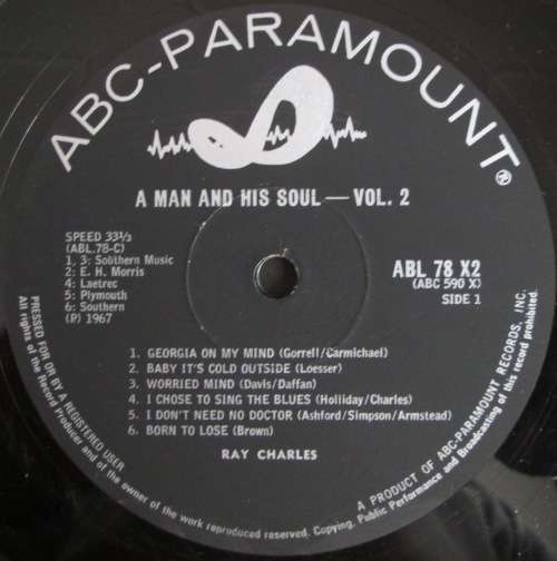 RAY CHARLES - A MAN AND HIS SOUL (VOLS 1and2 RELEASED SEPARATELY) (2xLP/VINYL)