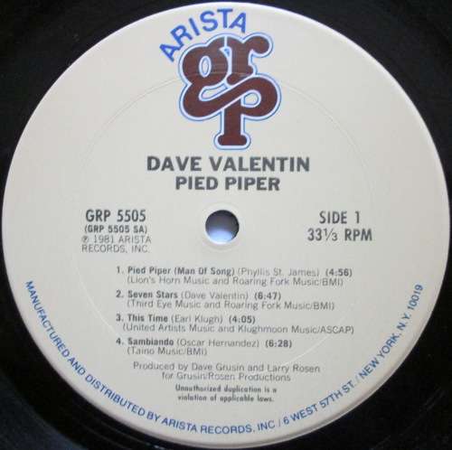 DAVE VALENTIN - PIED PIPER (LP/VINYL)