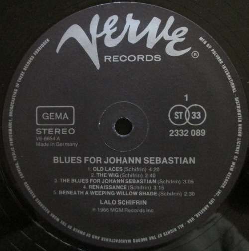 LALO SCHIFRIN - BLUES FOR JOHANN SEBASTIAN (LP/VINYL)