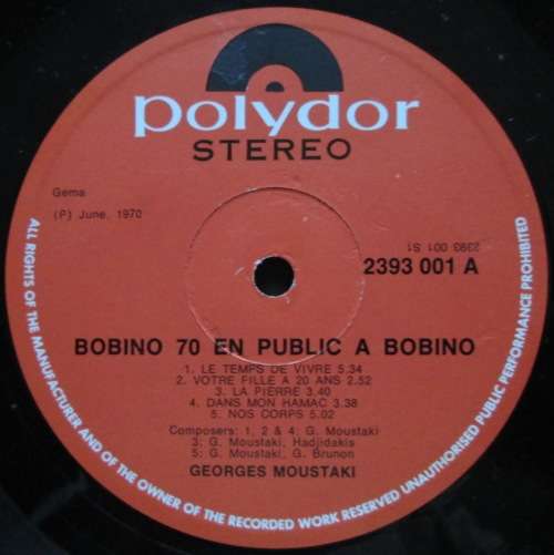 GEORGES MOUSTAKI  - BOBINO 70  (LP/VINYL)