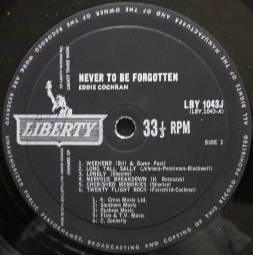 EDDIE COCHRAN - NEVER TO BE FORGOTTEN   (LP/VINYL)