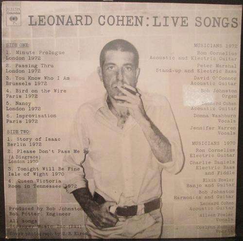 LEONARD COHEN - LIVE SONGS (LP/VINYL) ***STILL SEALED***