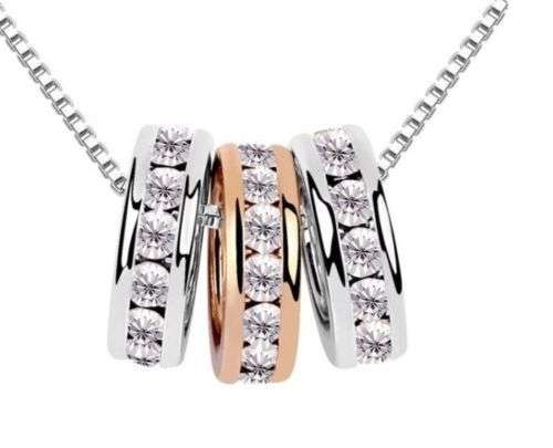 3 Ring Platinum And Rose Gold Plated Necklace / Pendant Swarovski