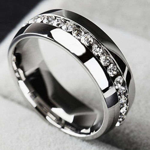 Luxury Stainless Steel Wedding Ring Engagement Simulated Diamonds CZ [SIZE 7]