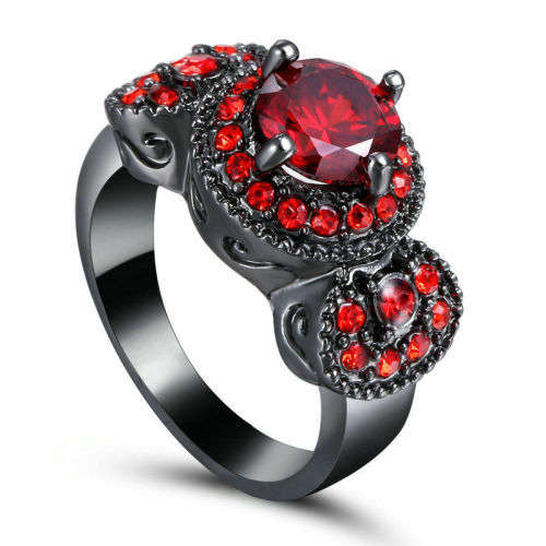 Red Solitaire Red Garnet Fashion Wedding Zircon Rhodium Plated Ring [Size 6]