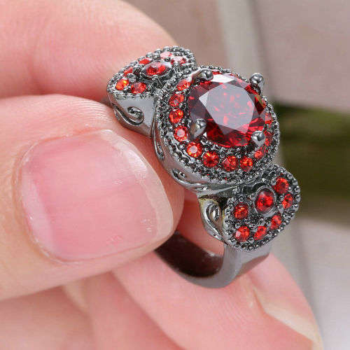 Red Solitaire Red Garnet Fashion Wedding Zircon Rhodium Plated Ring [Size 6]