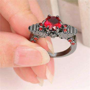 Red Ruby Crystal Ring Black Rhodium Plated Ring [Size 7]