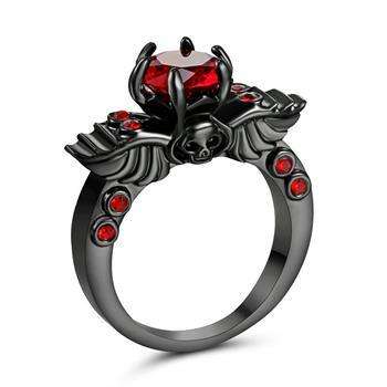 Red Ruby Crystal Ring Black Rhodium Plated Ring [Size 7]