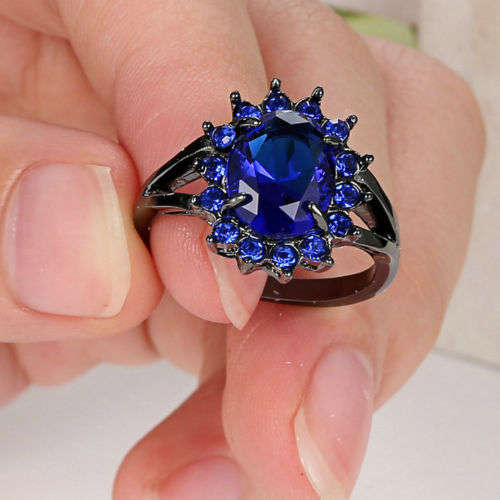 Blue Marquise Cut Blue Sapphire CZ Rhodium Plated Ring [Size 7]